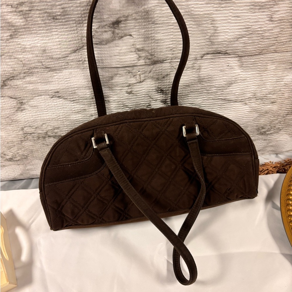 Vera Bradley Brown Quilted Shoulder Bag | Classic Fabric Purse | Everyday Tote